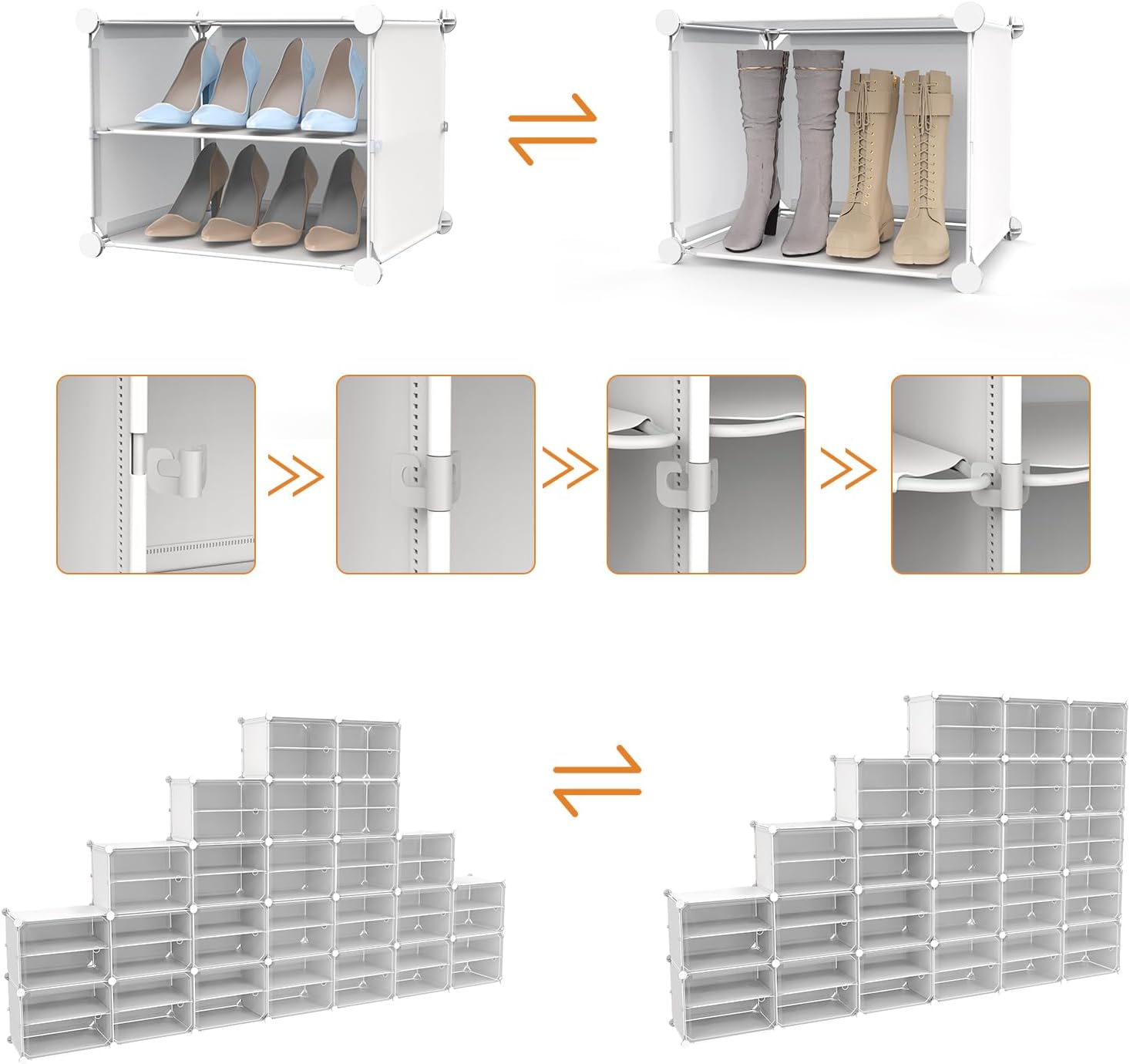 Large Portable Shoe Rack Organizer with Covers/Doors, 96 Pairs Stackable Shoe Storage Cabinet with Covers Doors, Stackable Free Standing Plastic Garage Shoe Racks Organizer for Closet Entryway Bedroom