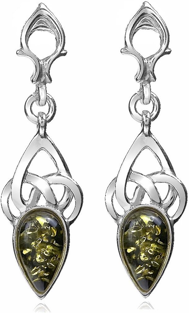 Ian and Valeri. Co Green Amber Sterling Silver Celtic Earrings