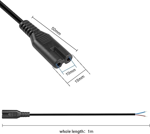 Miniatura 5 de MEIRIYFA Cable de alimentación IEC320 C7, cable de coleta, enchufe hembra C7, conector de repuesto de extensión de extremo abierto para computadora