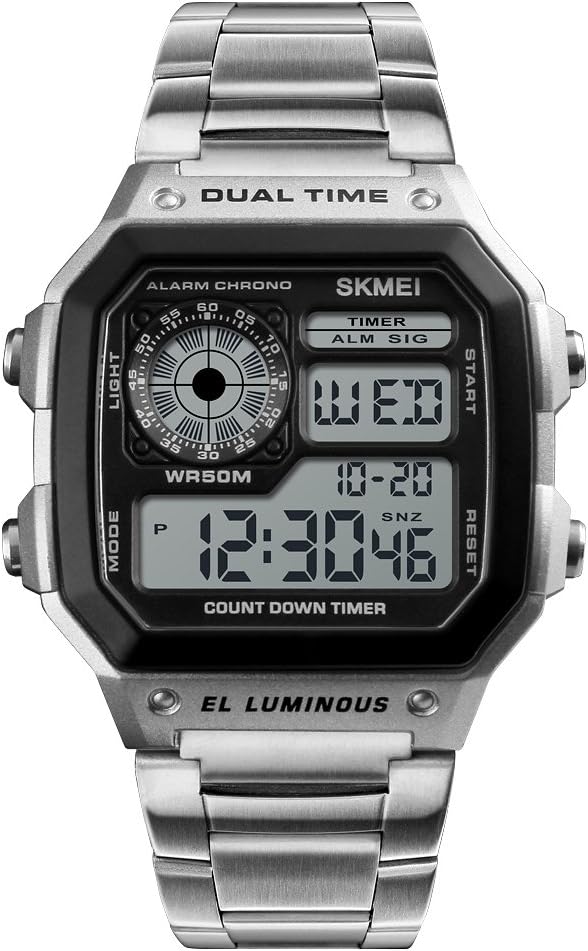 SKMEI Men's Watch Digital Sport Men Wrist Watch Luxury Stainless Steel Waterproof LED Display Wristwatches - 1335