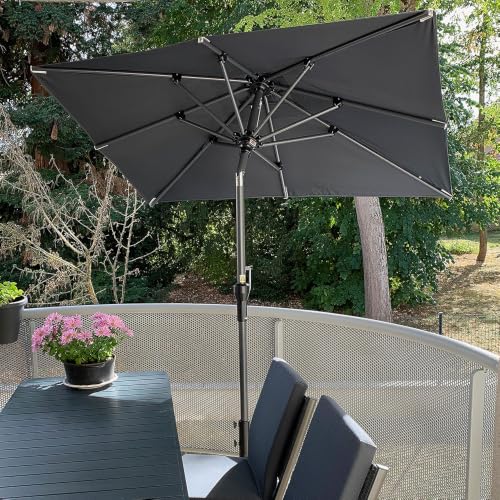 Image of PURPLE LEAF Patio Market Umbrella 6' x 4' Rectangle Tilt Gray 8 Metal Ribs