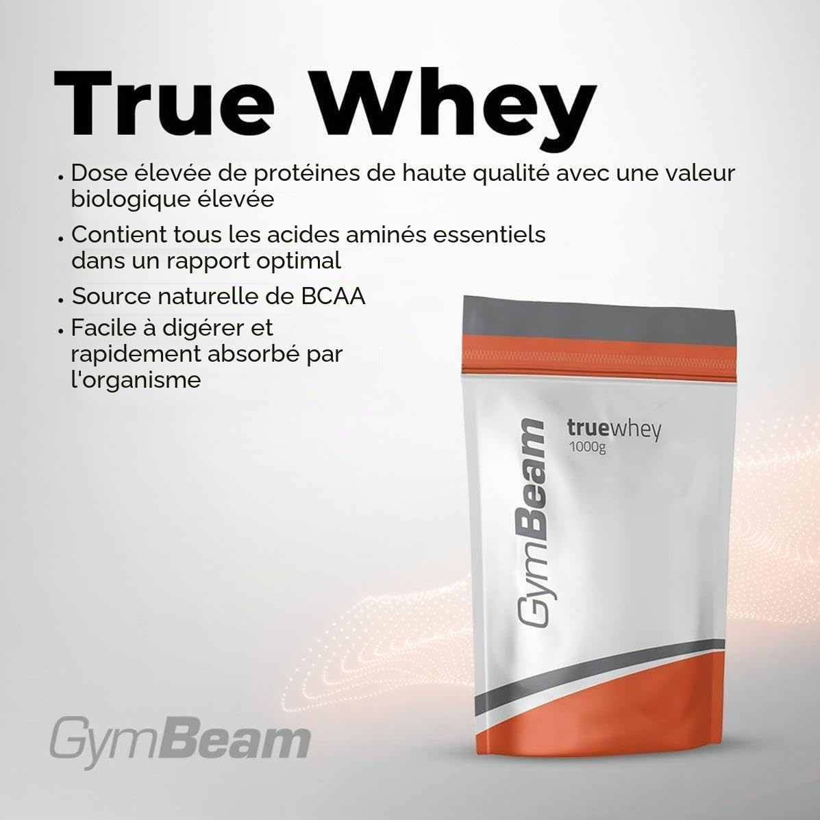 GymBeam True Whey Protéine de Lactosérum (WPC) – Jusqu'à 23 g de Protéines et 5,9 g de BCAA par Dose, Saveur Chocolat, Fabriqué en Europe, 2500 g (83 portions)