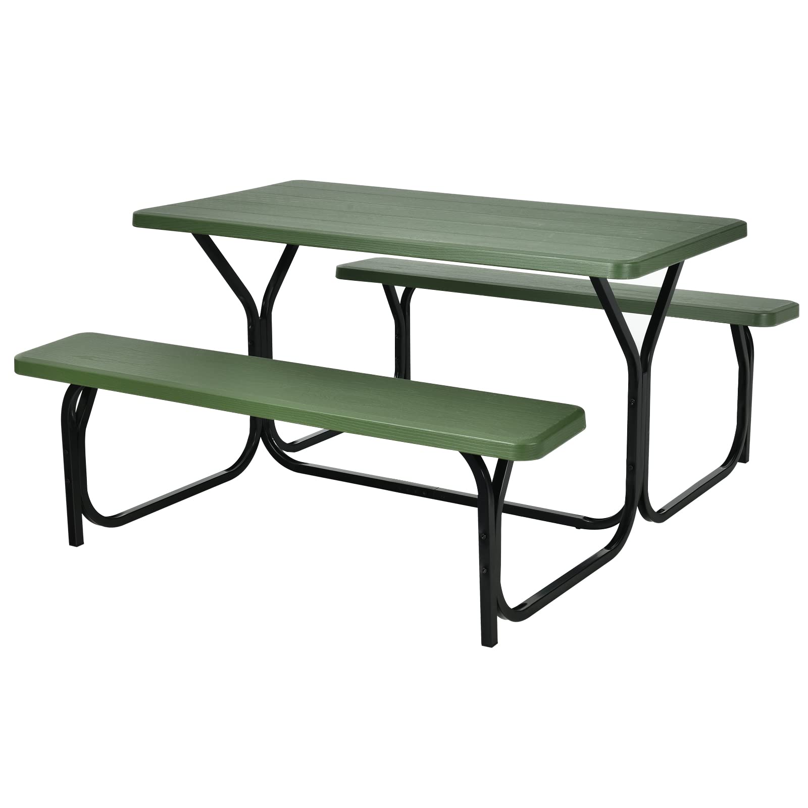 Moccha Picnic Table Bench Set - Portable Plastic Picnic Table w/Steel Frame & Wood-Like Texture, All Weather Heavy Duty Picnic Table Kit, Picnic