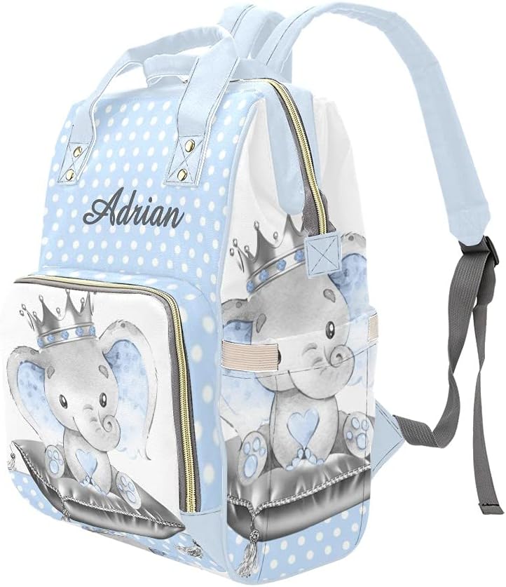 Personalized Elephant Diaper Bag Backpack with Name Custom Nursing Baby Bags Shoulders Travel Bag Daypack