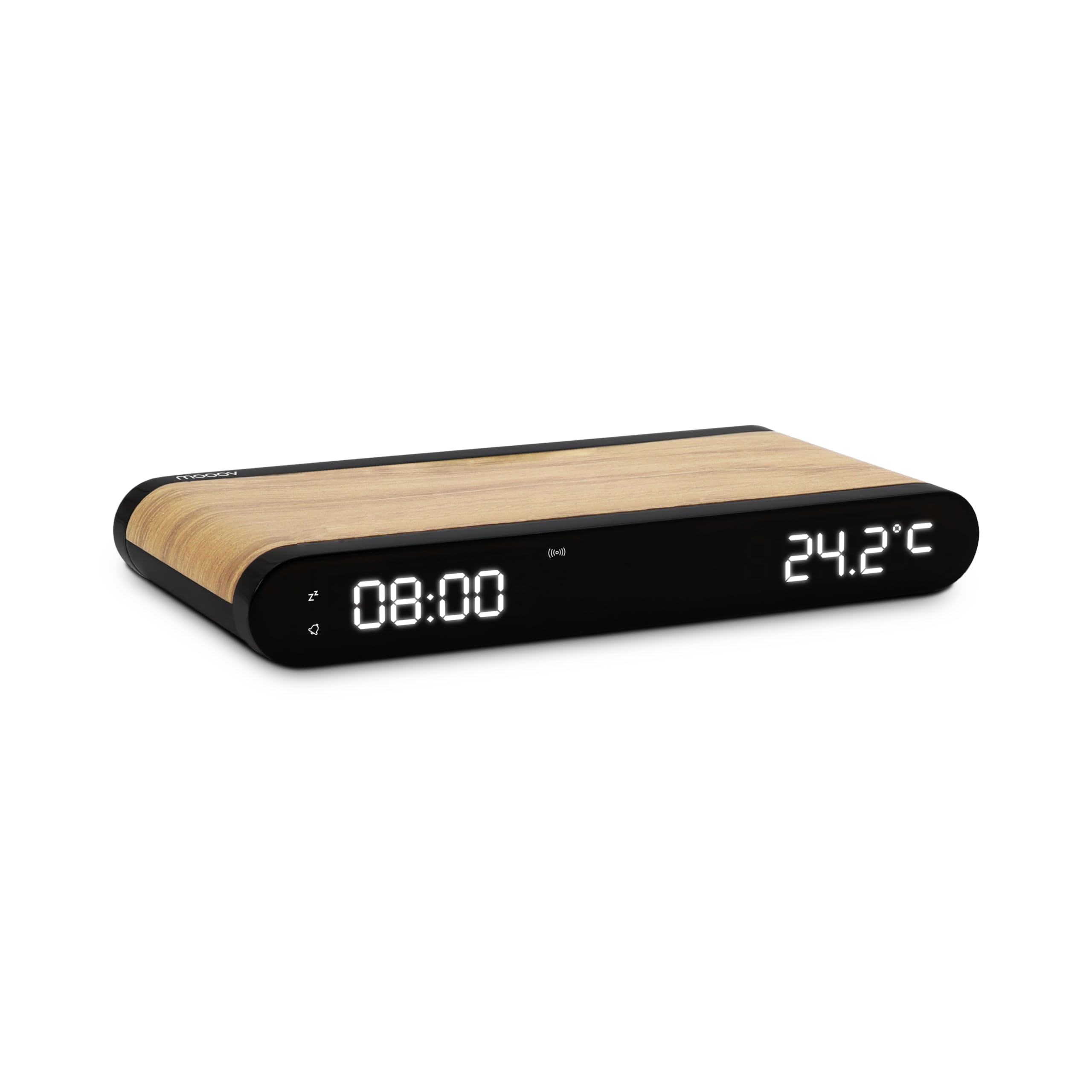 MOOOV 477349 Budzik ładowarka indukcyjna 15 W i port USB-C - wbudowana temperatura - efekt drewna