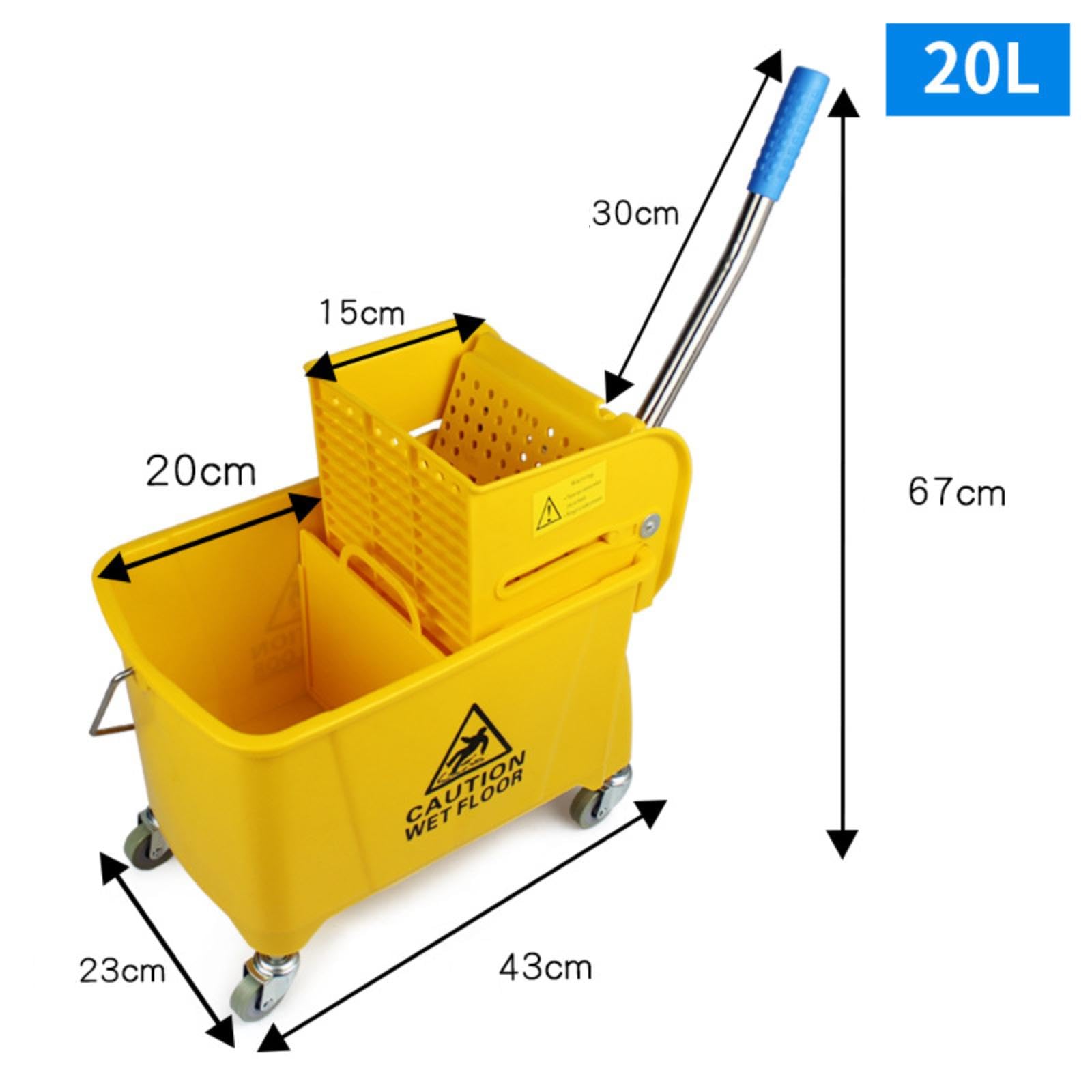 Perfeclan Cubo para Fregar Suelos con Ruedas, Escurridor Lateral Y Asa de Transporte para Uso en Hoteles Y Escuelas, 20l
