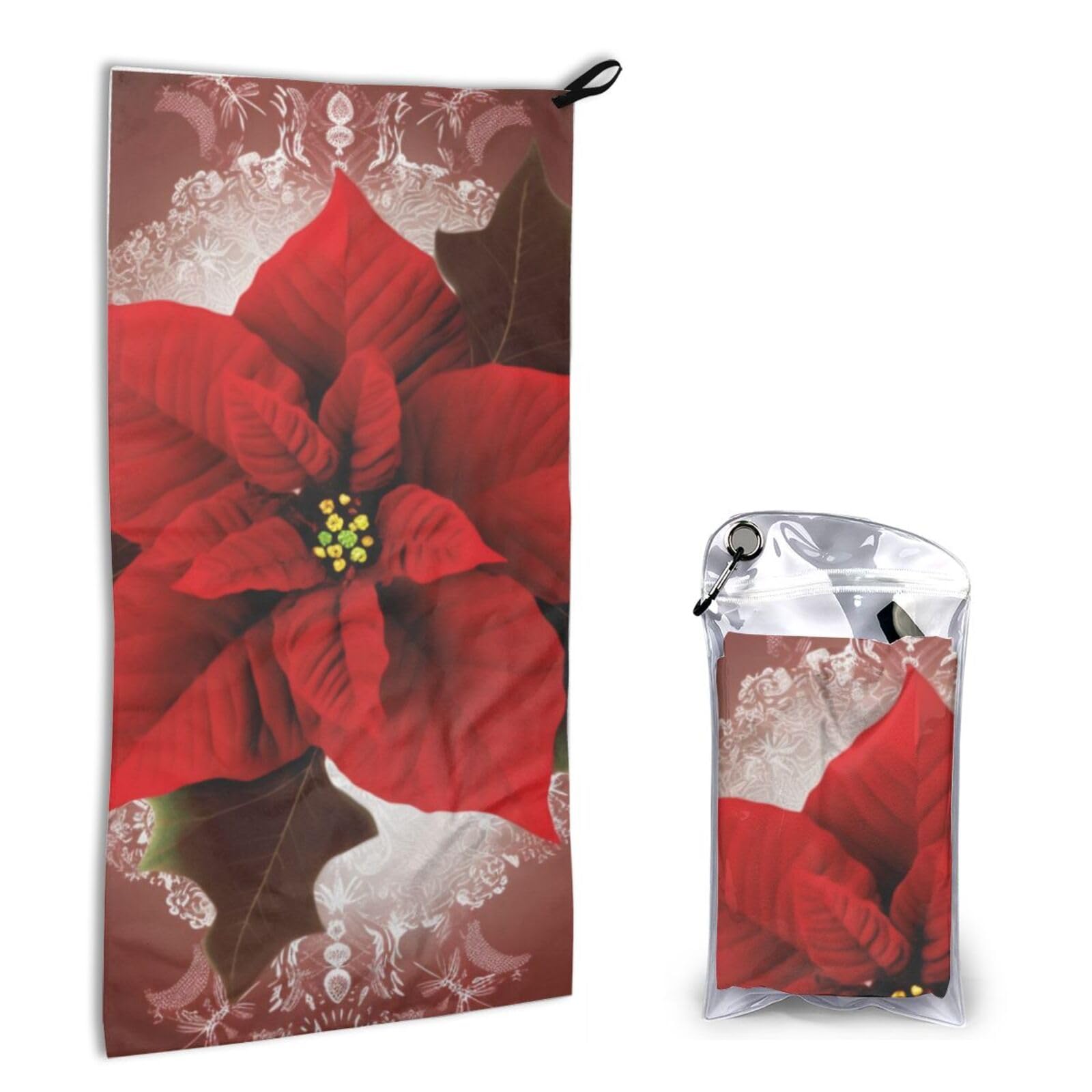 BWWHCCTI Quick Dry Hand Towel With Bag - Merry Christmas Flower Printed Super Absorbent Face Cloth Microfiber Travel Sports Towels 40x80cm
