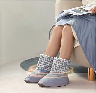 EEUK Calentador pies electrico Zapatillas, Zapatillas calefactables USB Calentador Unisex con calefacción eléctrica Botas Felpa calentadas Calentador de pies Lavables para Oficina en casa(Color:Azul)