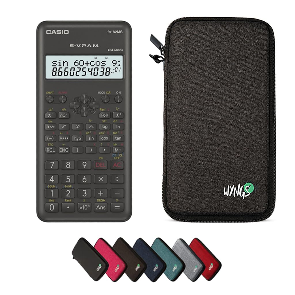 Casio fx-82 MS 2nd edition including a WYNGS protective case in Dark Grey - Basic Set, Casio fx-82MS 2nd edition