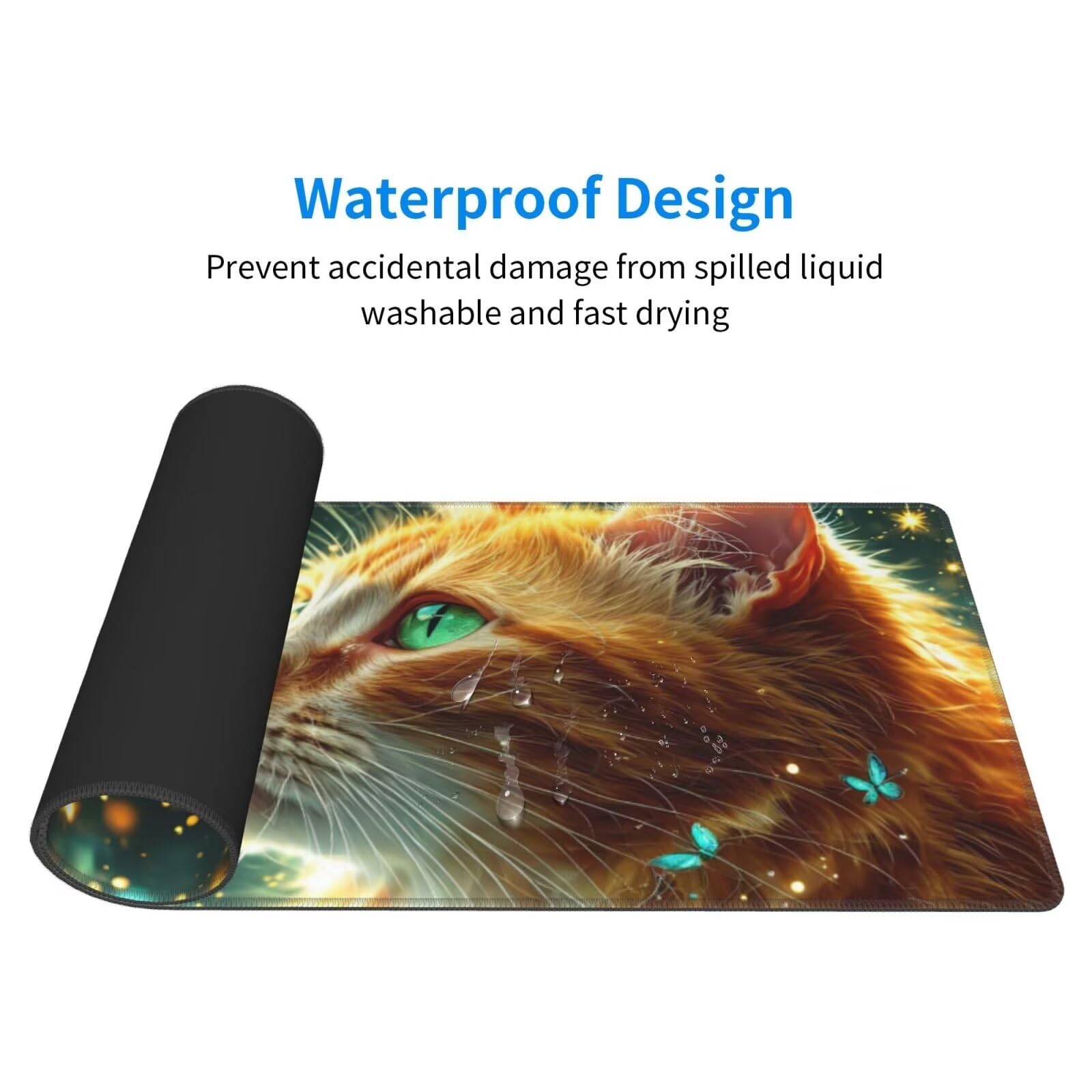 Tappetino Mouse, Tappetino Mouse Gaming Grande XXL 1500x800x3mm Tappetino Scrivania Mouse Pad, Base in Gomma Antiscivolo, Bordi Cuciti,Lavabile, Mousepad per Ufficio e Gaming (Gatto farfalla) R-316
