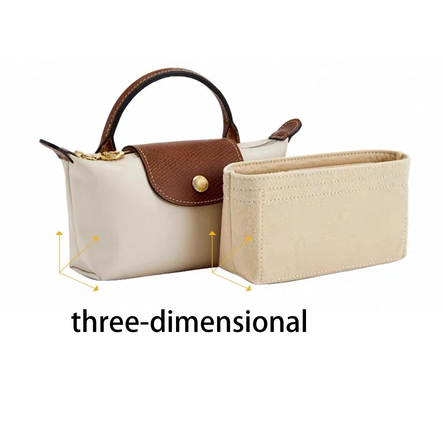 Organizador de bolsas para bolsos pequeños de campeón largo, almacenamiento y organización, forro interior de fieltro, tamaño mini (beige)