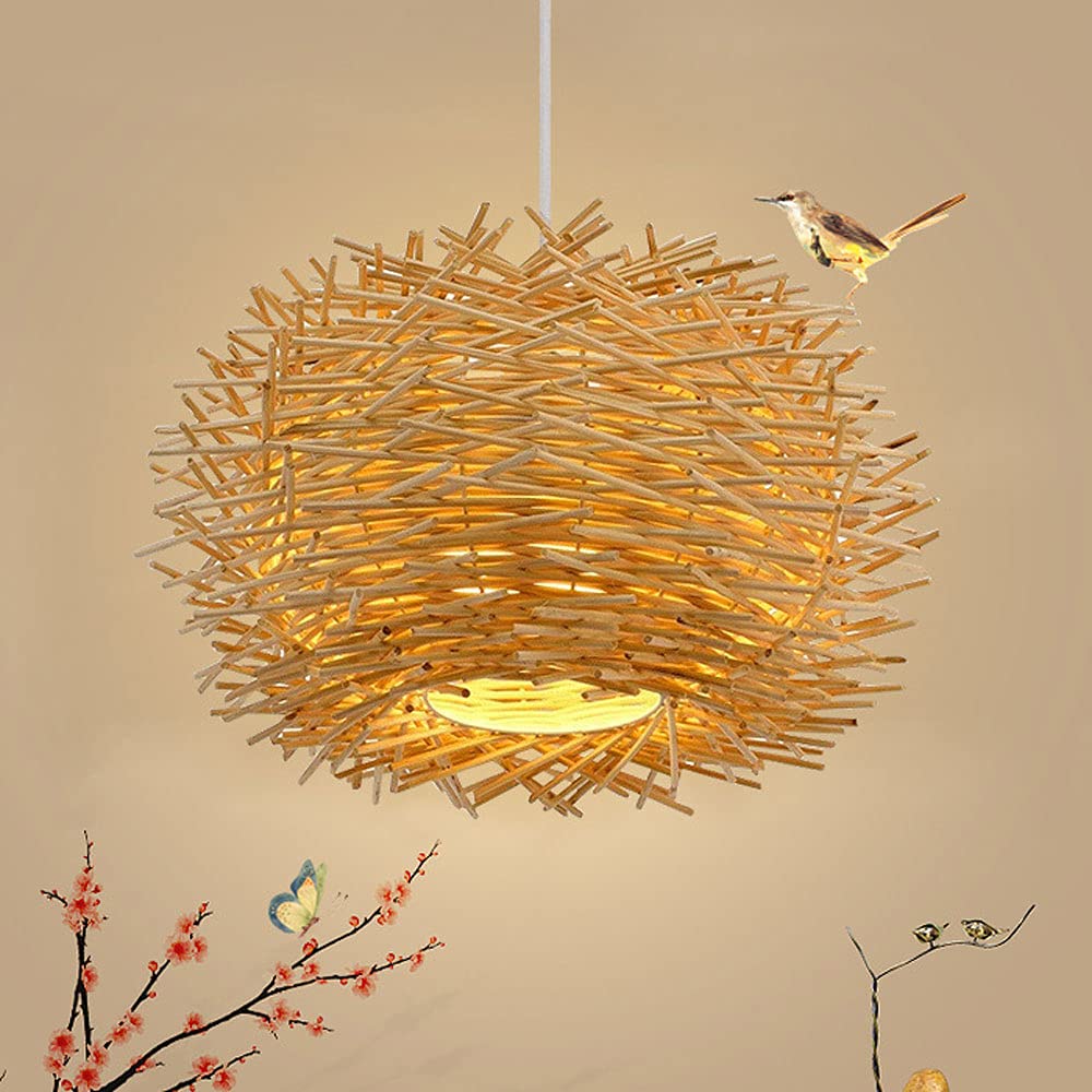 Lámpara Colgante Creativa de Nido de pájaro de Mimbre de bambú y ratán para Isla de Cocina, Accesorios de iluminación para Comedor, lámpara Colgante(50cm)