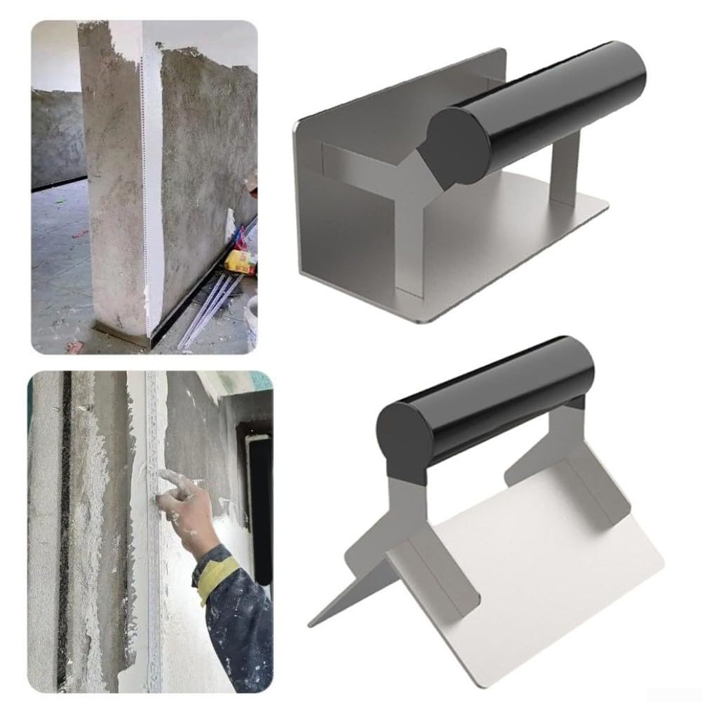 Cazzuola angolare, confezione da 2 attrezzi per angoli per cartongesso in acciaio inox, per finitura esterna e interna in calcestruzzo, bordo liscio con manico ergonomico, muratori professionali e