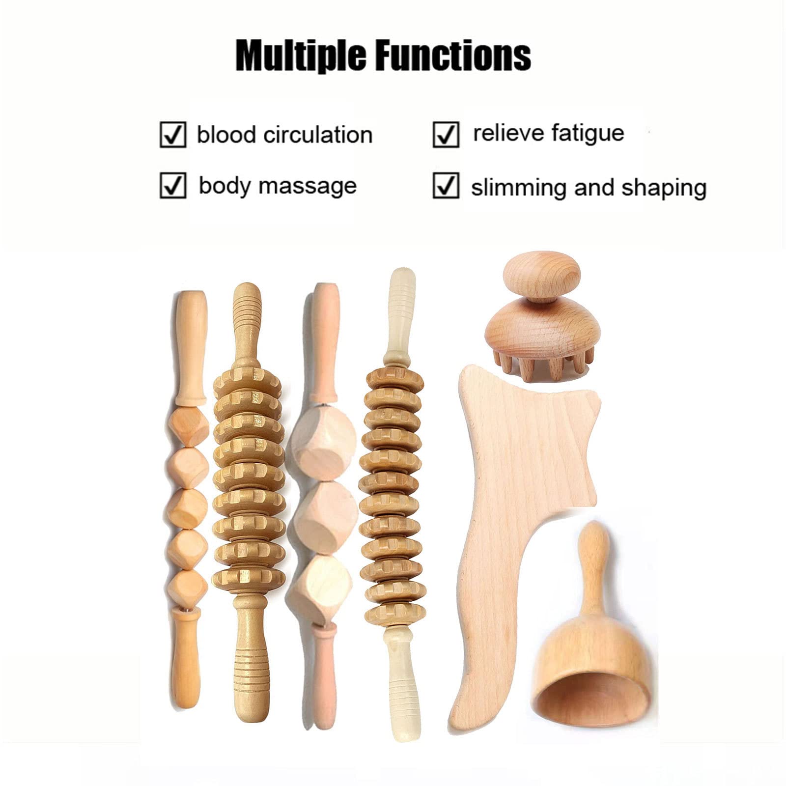 AADECOR Outils de Massage de thérapie par Le Bois 7 en 1 Masseur de Drainage lymphatique Outils de Massage corporel en Bois pour Masseur Anti-Cellulite, remodelage et modelage du Corps