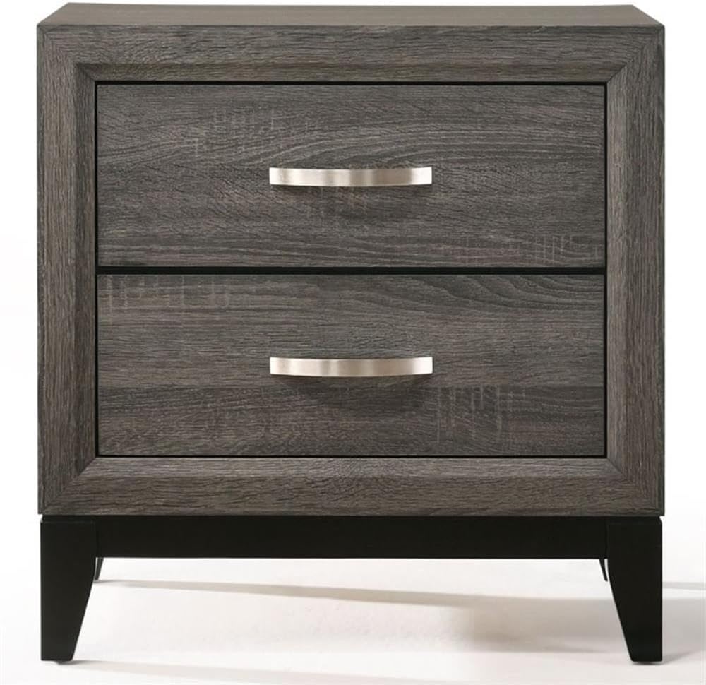 Acme Valdemar Metal and Wood 2-Drawers Nightstand in Weathered Gray