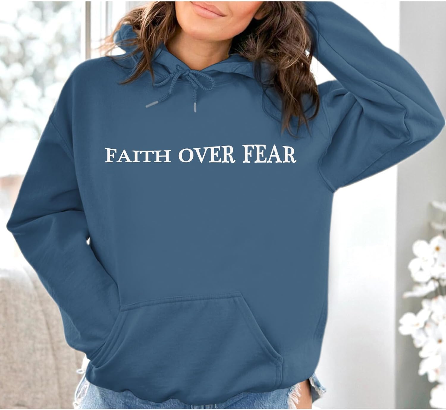 Sulayesh Faith Over Fear Hoodie for Women Christian Jesus Inspirational Sweatshirts Religious Oversized Graphic Pullover Tops