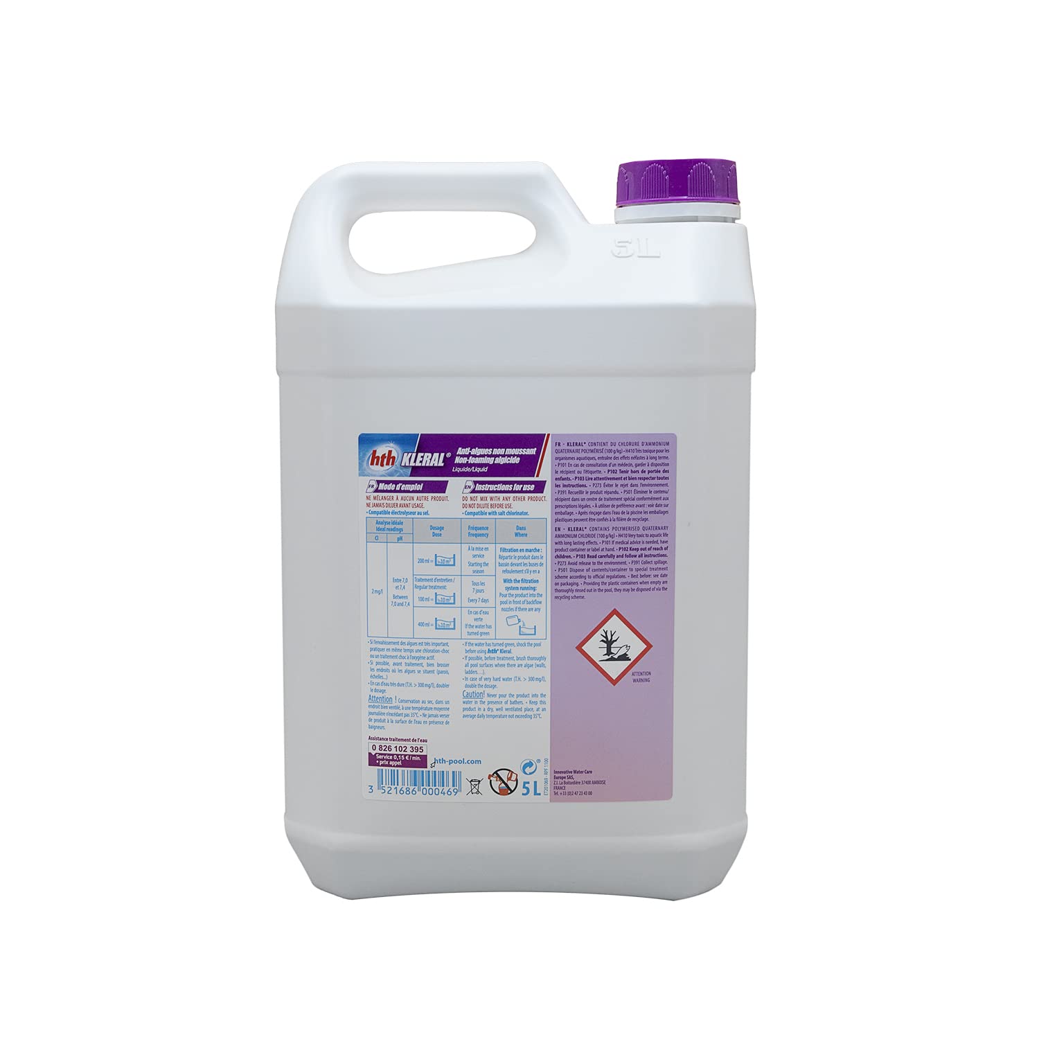HTH KLERAL Liquide - 5L | Anti-Algues - Très Puissant - Non moussant + 10 Tests HPS OFFERTS 6 en 1