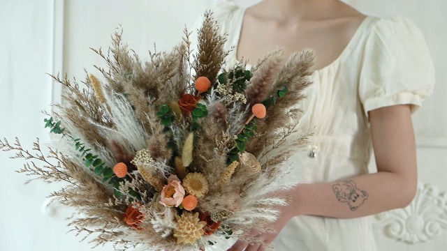 Ramo de boda beige rústico boho, flores preservadas miniatura 7