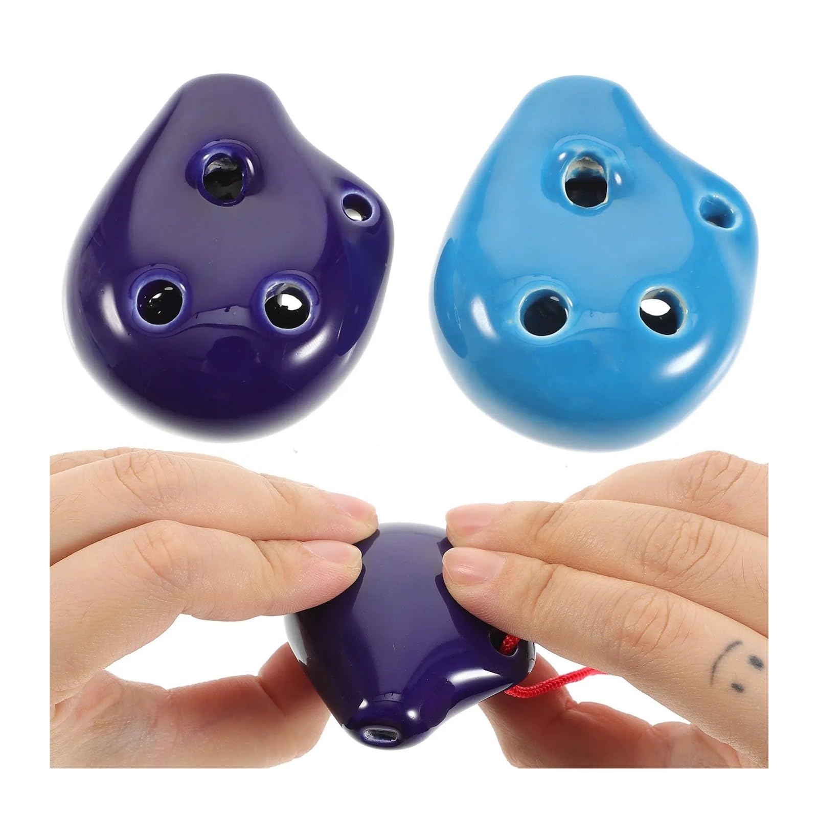 Ocarina Ceramica Alto C Cordino for mini strumento musicale Ocarina Alto C in ceramica a 6 fori da 2 pezzi incluso for flauto per Principianti Adulti