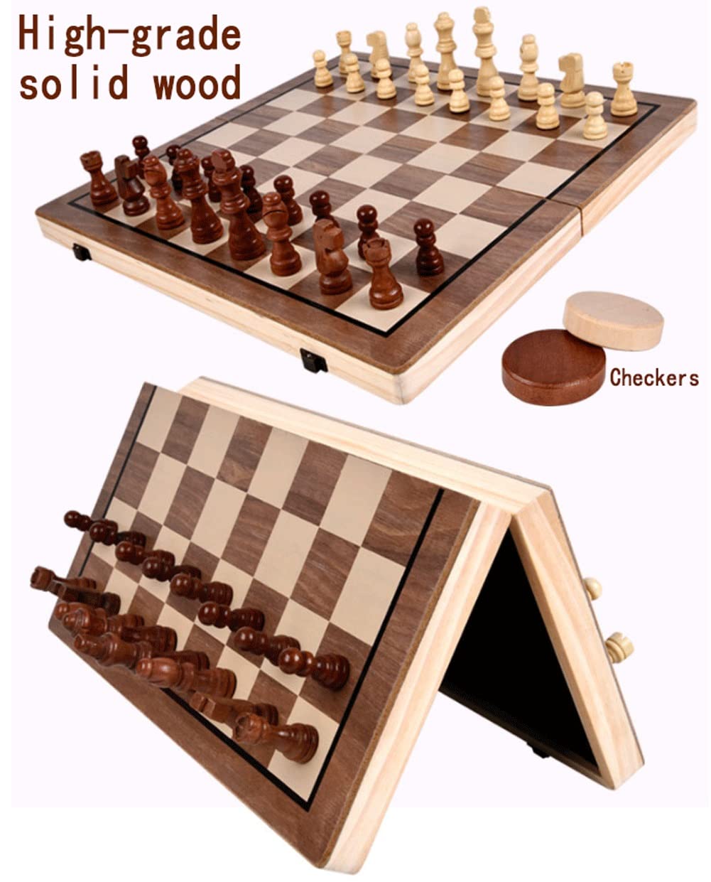 Set Scacchi Magnetic Folding Chess Set, 15.4 "x .4" portatile di viaggio legno scacchi Board Game , Crafted Pieces bagagli con 1 flanella Borse, Perfetto bambini principianti e adulti Scacchiera Gioco