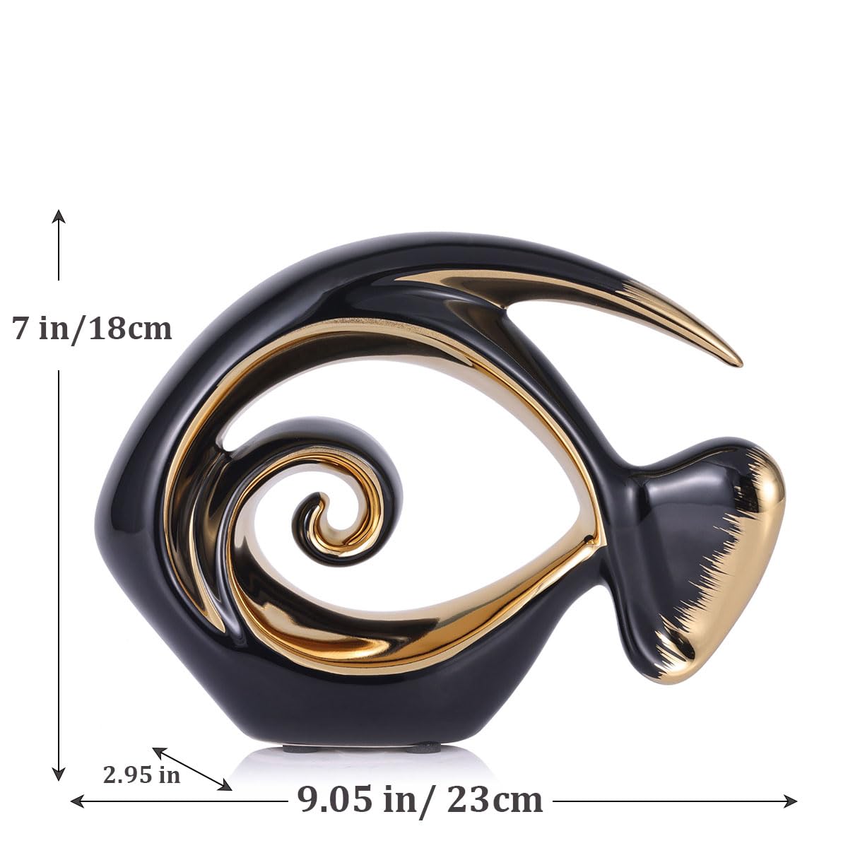 QIANLING Ceramic Fish Statue Sculpture Ornament (Black-L) - Image 2