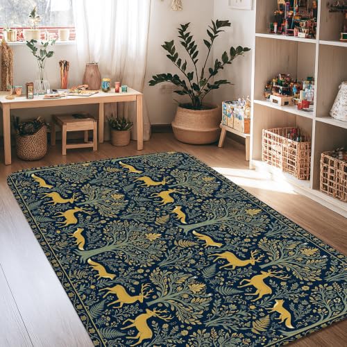 Alfombra de ciervos azul marino rectangular antideslizante para salon 2