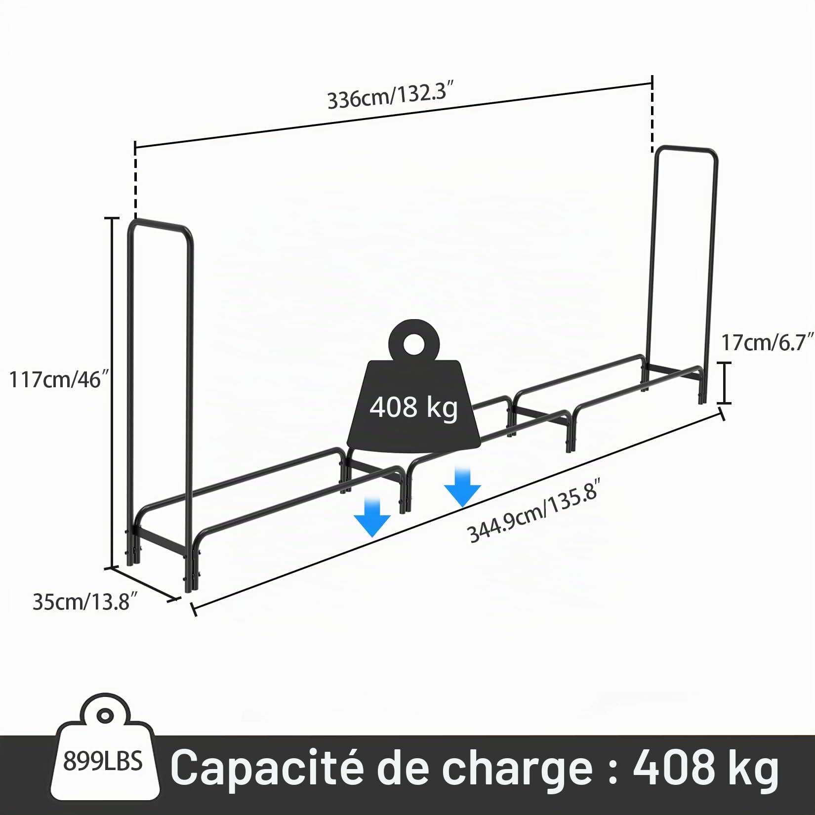 unho Range Bûche Extérieur Bois Jardin: 345x117x35cm Rangement Bûche Charge 408kg Serre Bûche XXL Porte Bûche Intérieur Étagère en Métal pour Bois de Cheminé