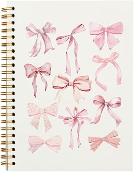 Pink Bow Coquette Notebook Journal Gifts for Women Girls, Cute Preppy Girly Notebook, Pink Office Supplies Spiral Notebook 5.5x8.3 Inch