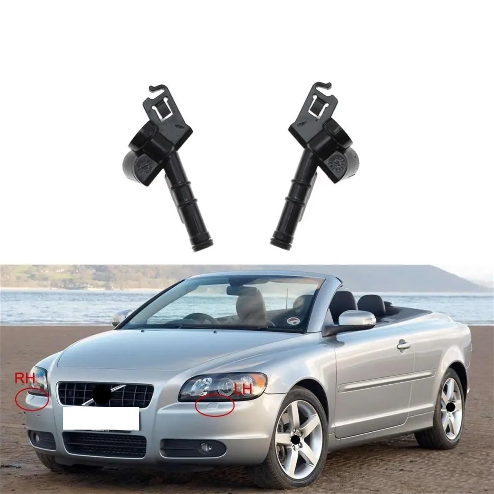 Tapa de la Boquilla del lavafaros VHJIO Tapa del Cilindro de la Boquilla de pulverización del lavafaros Delantero for Volvo S40, C70, C30, V50 (2007-2012) 30698422 y 30698423(Set)