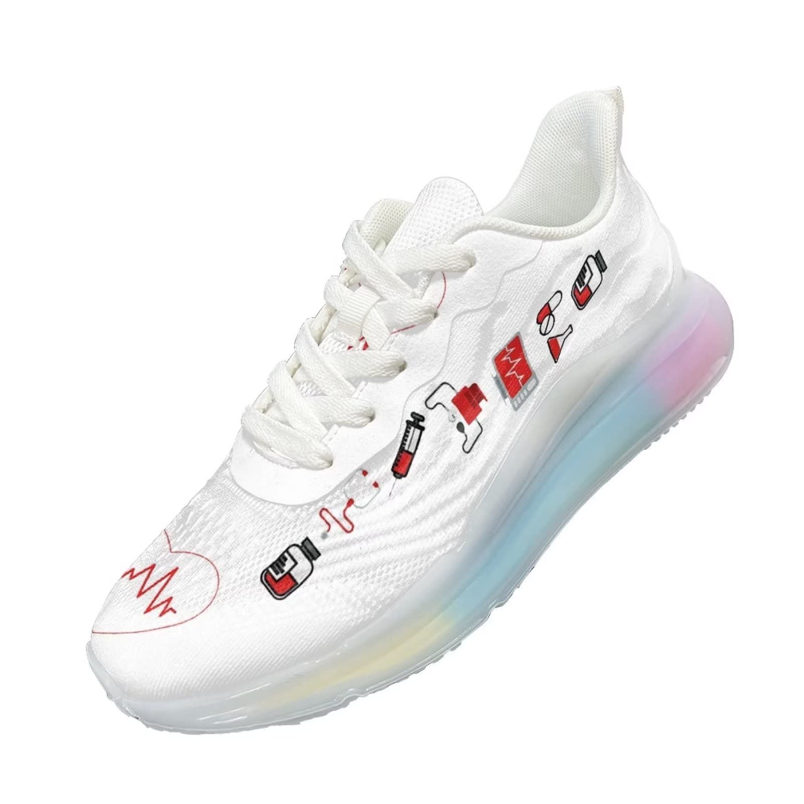 Damskie buty sportowe nastolatki sportowe sportowe wsuwane trampki damskie buty treningowe oddychające lekkie buty do biegania, Druk pielęgniarski 2, 39 EU