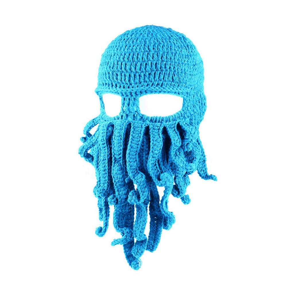 Fituenly Unisex Blue Winter Warm Funny Tentacle Octopus Knitted Beanie Hat Handmade Windproof Ski Mask