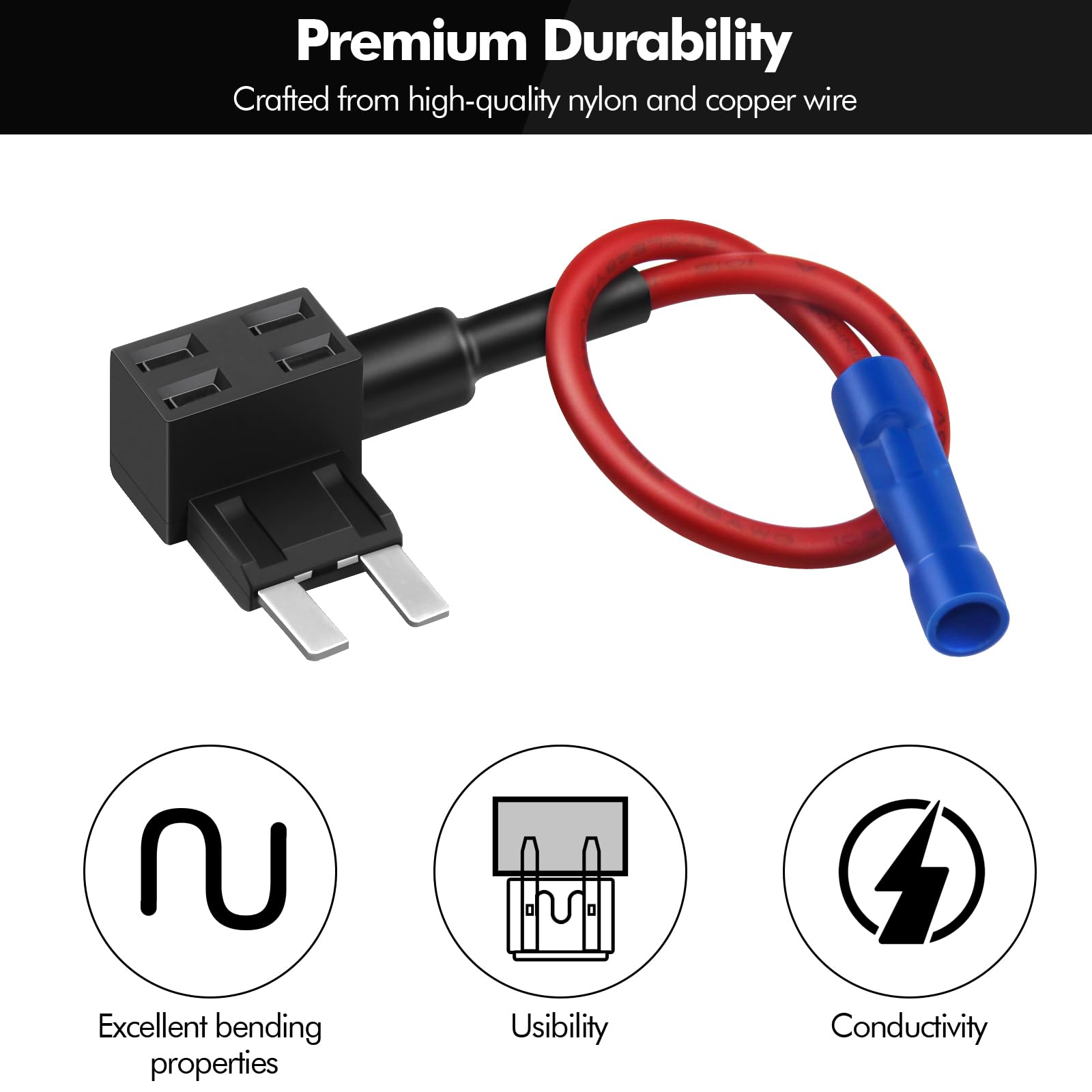 Poeland Zestaw 4 adapterów bezpiecznikowych, złodzieja prądu, mini adapter bezpiecznikowy z bezpiecznikiem 10 A Mini Blade do samochodu, urządzenia elektronicznego