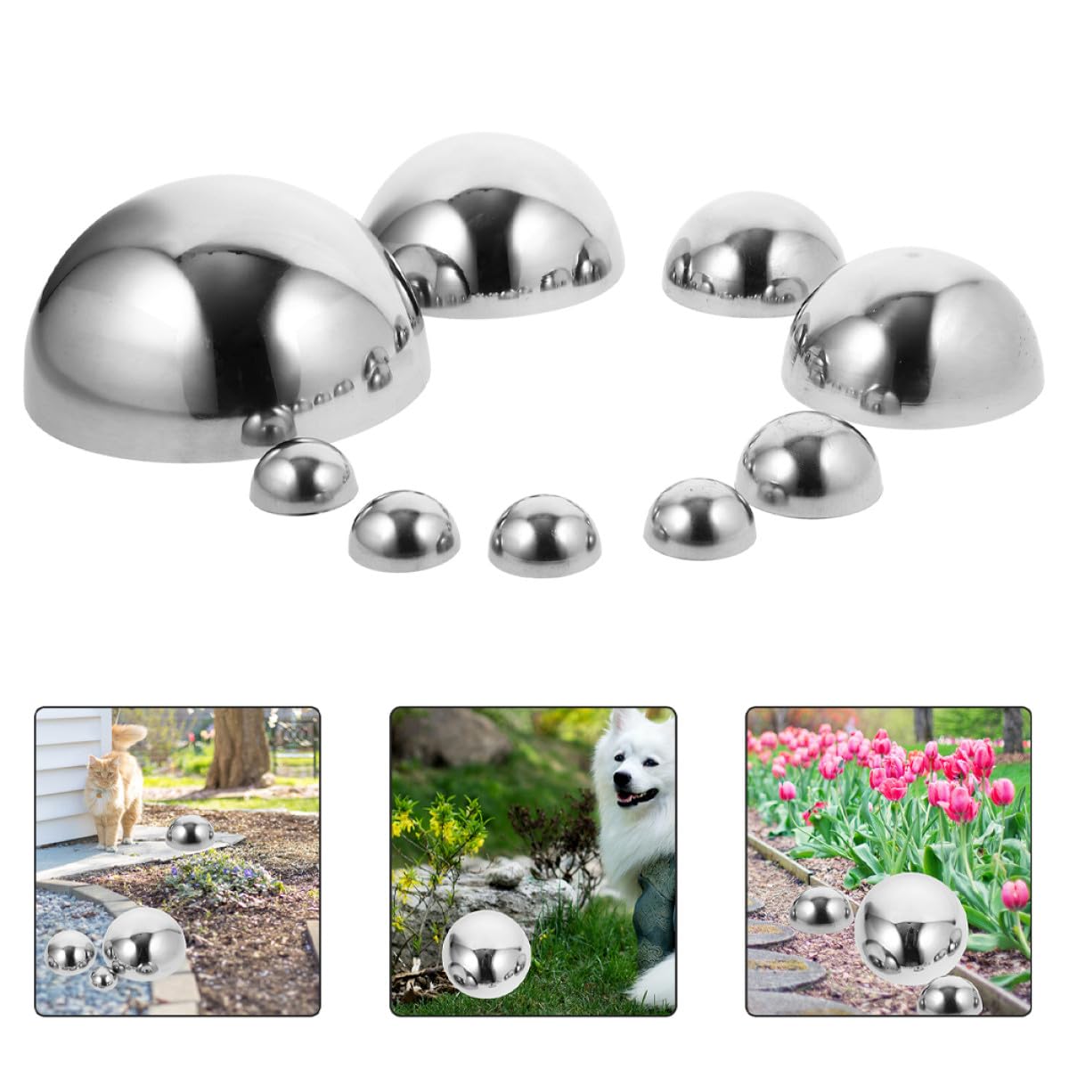 Tofficu Demi-sphères pour Décoration de Jardin Extérieur 9pcs en Acier Inoxydable Poli Miroir Résistantes aux Intempéries Argentées et Élégantes