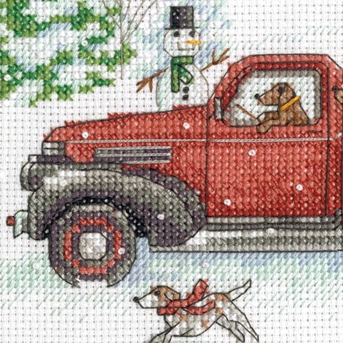 Image of Dimensions 70-09622 Joy Ride Beginner's Mini Counted Cross Stitch Kit, 7 inch x 5 inch, 14 Cnt. White Aida, 4 Pieces