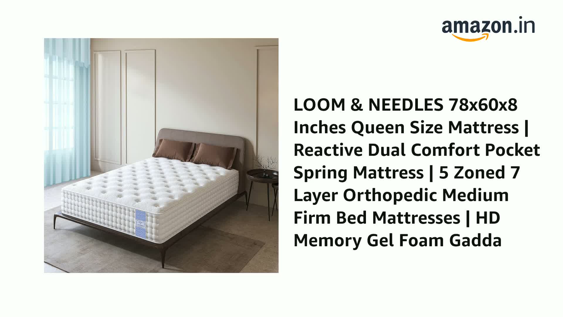 mgqtq886 LOOM & NEEDLES Queen Size Mattress 78x60x8 Inches