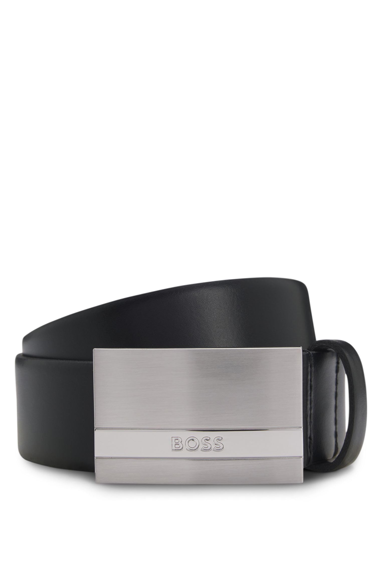 Boss Men's Silver Baxton Brushed Metal Plaque Belt in Size XL, Sports Direct