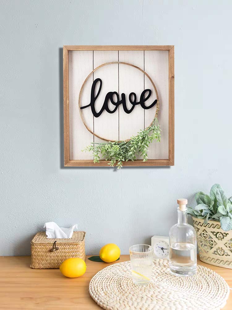 Paris Loft Love Decorative Sign Decor for Wall, Rustic Farmhouse Accent Love Sign Plaque with PVC Green Leaf for Living Room and Kitchen. 13.75''x1.25''x15''