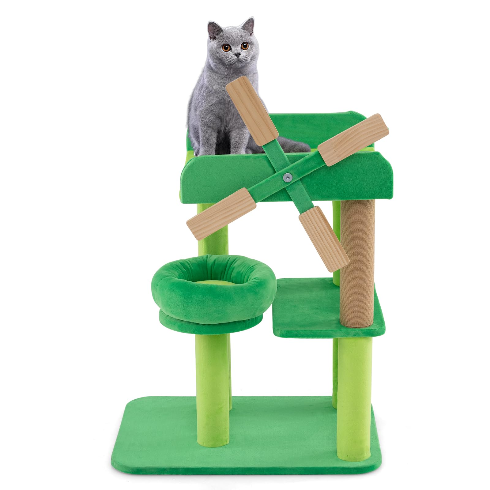 GYMAX Cat Tree, Multi-Level Cat Tower with Sisal Scratching Posts, Padded Platforms, Top Perch with Cat Hole, Windmill Theme Kitty Activity Center Cat Tree for Indoor Cats — image 1