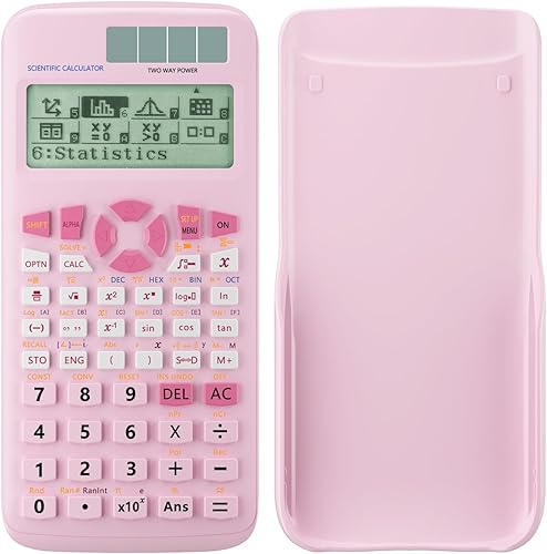 Calculadoras científicas, calculadoras solares Rudnia Pink con pantalla de 4 líneas, calculadora de 10+2 dígitos y 552 funciones, suministros