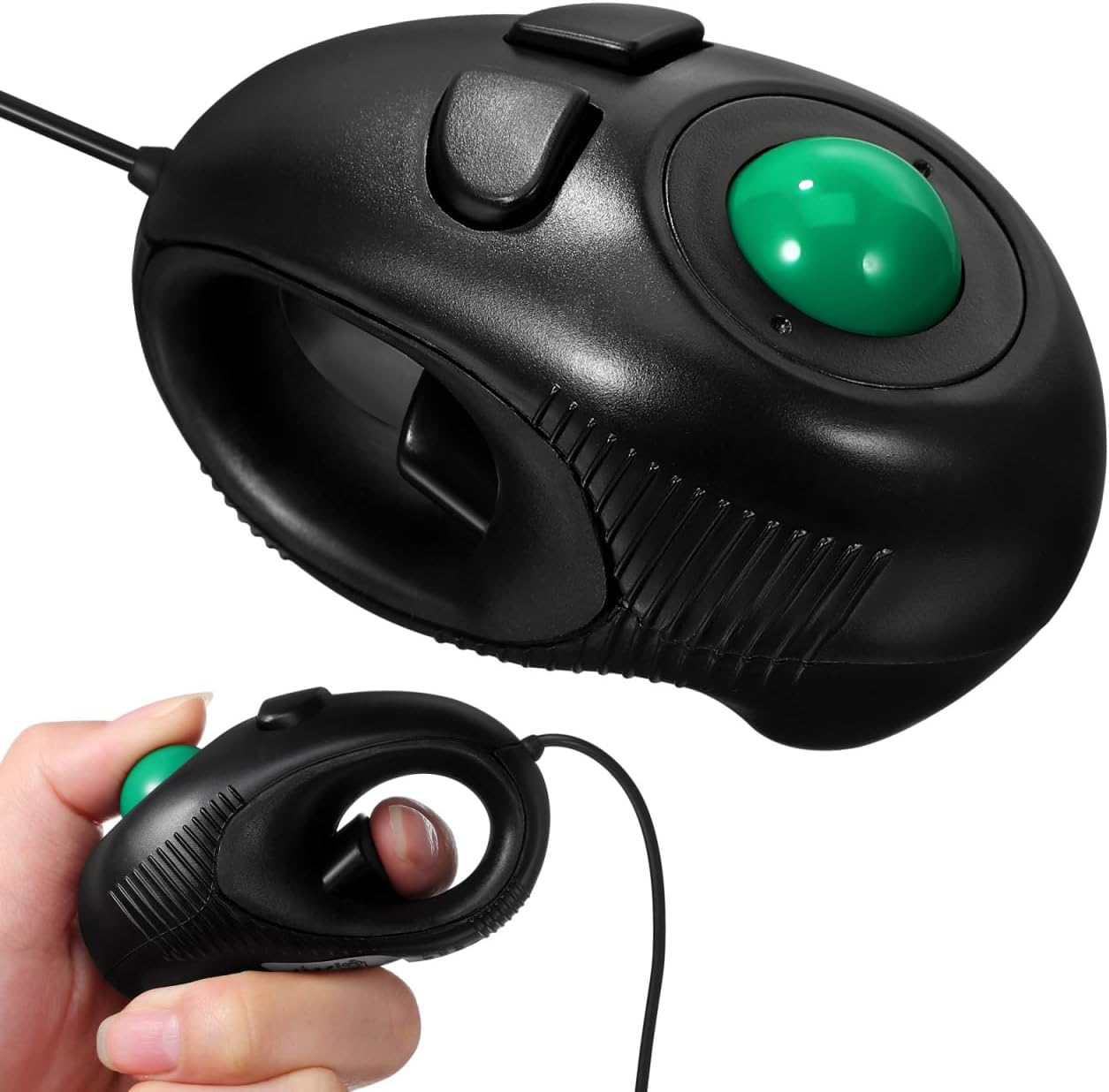 1 Pc Wired Handheld Trackball Mouse - Ergonomic 4D Finger Thumb Controller for Laptop Computer PC Mobile Office Work Portable Off Table Design Black 4.33 x 2.36 x 1.97 in