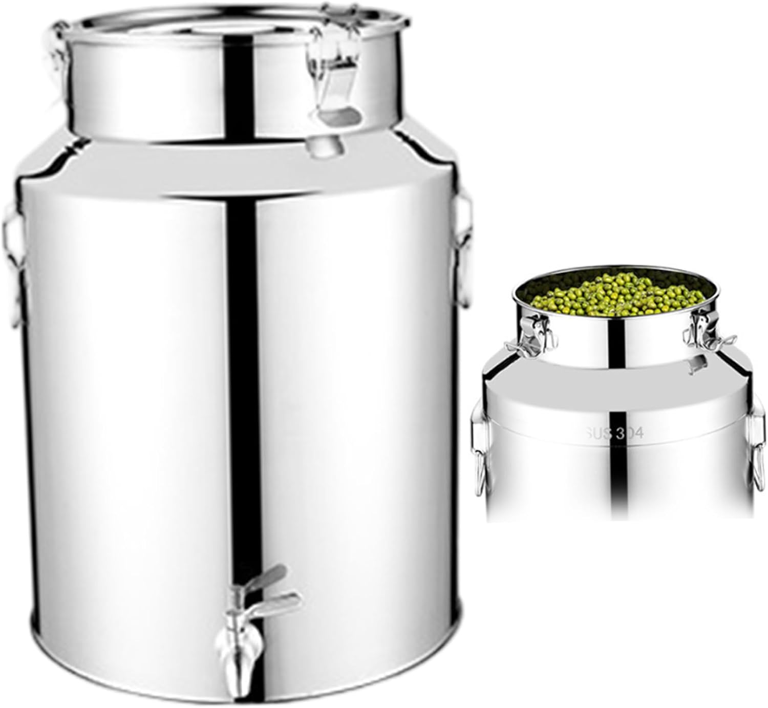 Milk Can 5L Stainless Steel Water Dispenser Heavy Duty Honey Bucket with Spout, Locking Sealed Lid and Handle for Wine, Cooking Oil, Milk, Grains