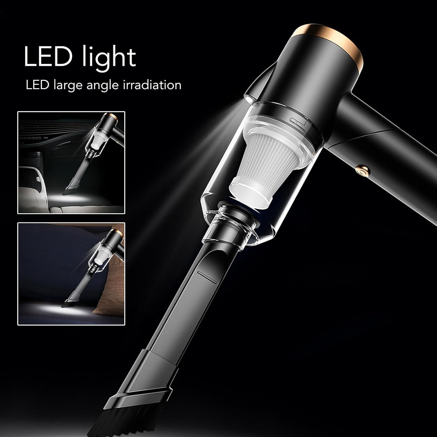 Aspiradora de Mano Plegable, succión de 9000 Pa, batería de 4000 mAh, luz LED, Lavable, portátil para Coche, hogar y Mascotas.