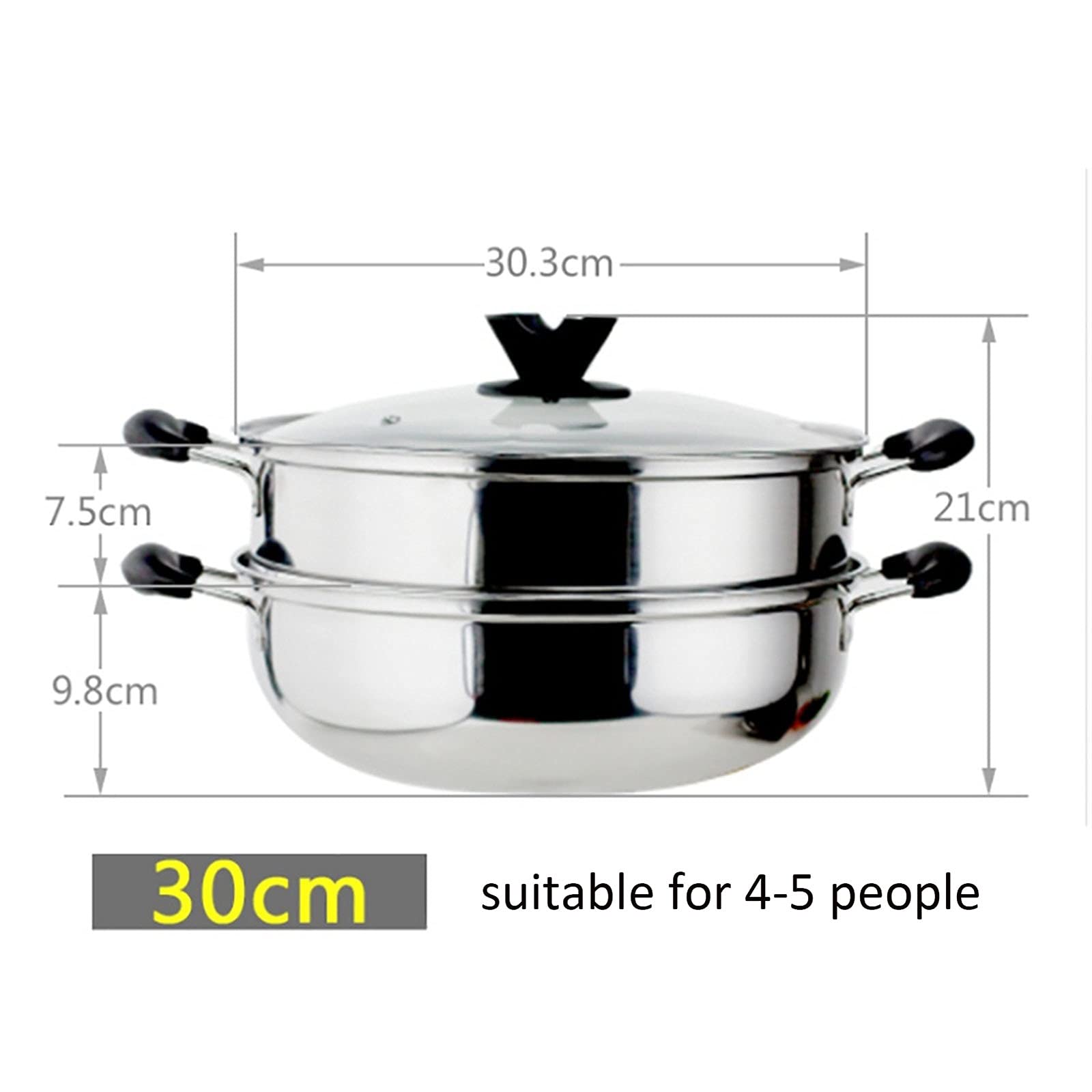 Olla arrocera de Acero inoxidable de Doble capa para cocina de Gas o de inducción (28/30/32 cm) (30 cm)