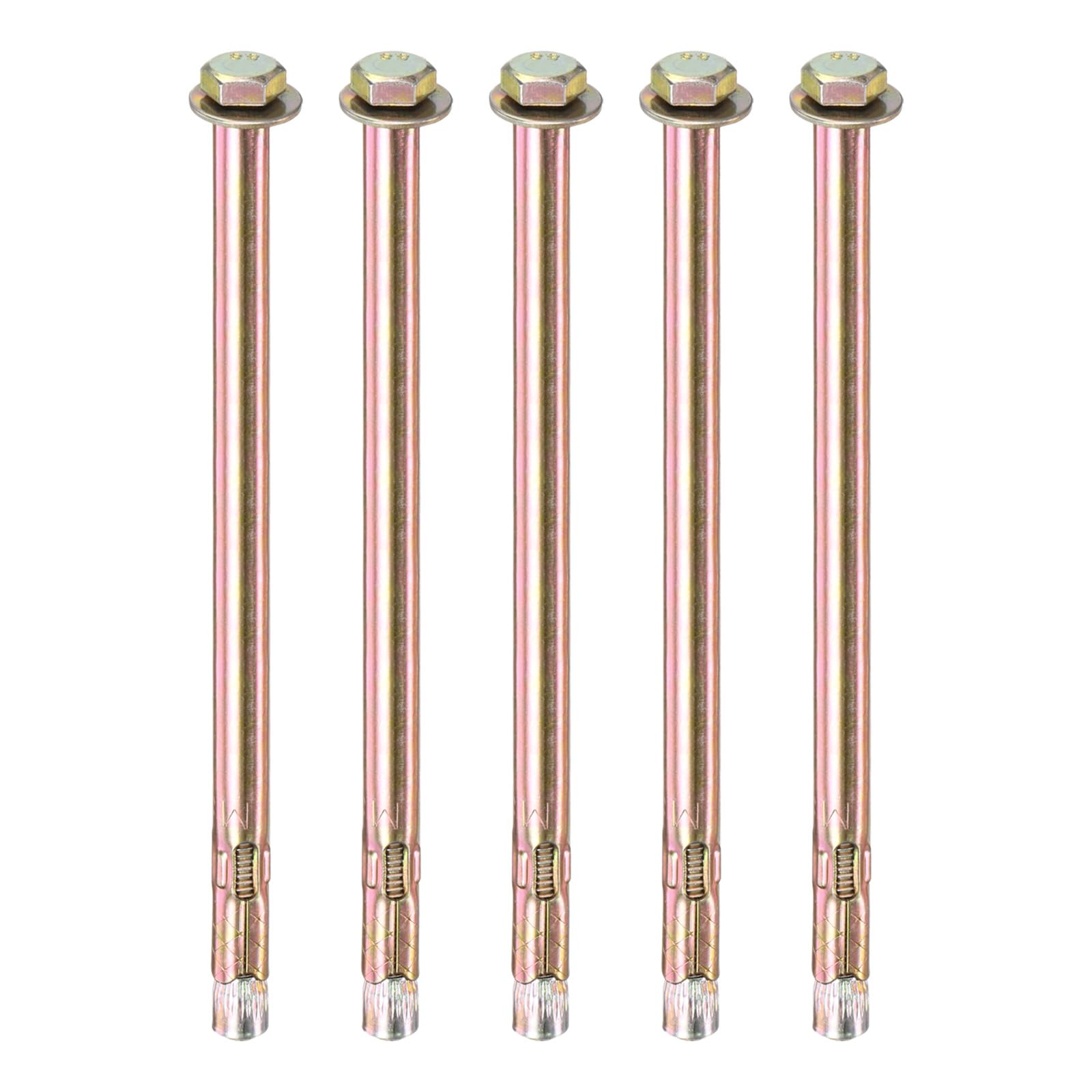M METERXITY 5-Pack Hex Expansion Bolt, M6x150mm Colored Galvanized Iron-Carbon Steel External Hex Expansion Bolts, Anti-Corrosion Metal Bolt for Concrete/Dry Brick/Block Walls โ image 1