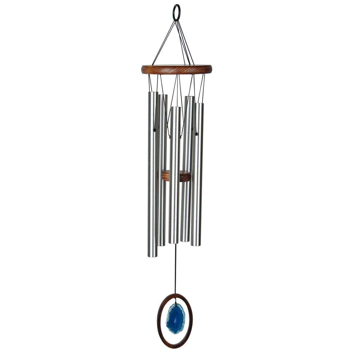 Woodstock Chimes Signature Collection, Woodstock Agate Chime, Large (25'') Blue, Decor Designs Wind Chimes for Outdoor, Patio, Home or Garden Décor (WAGBLL)
