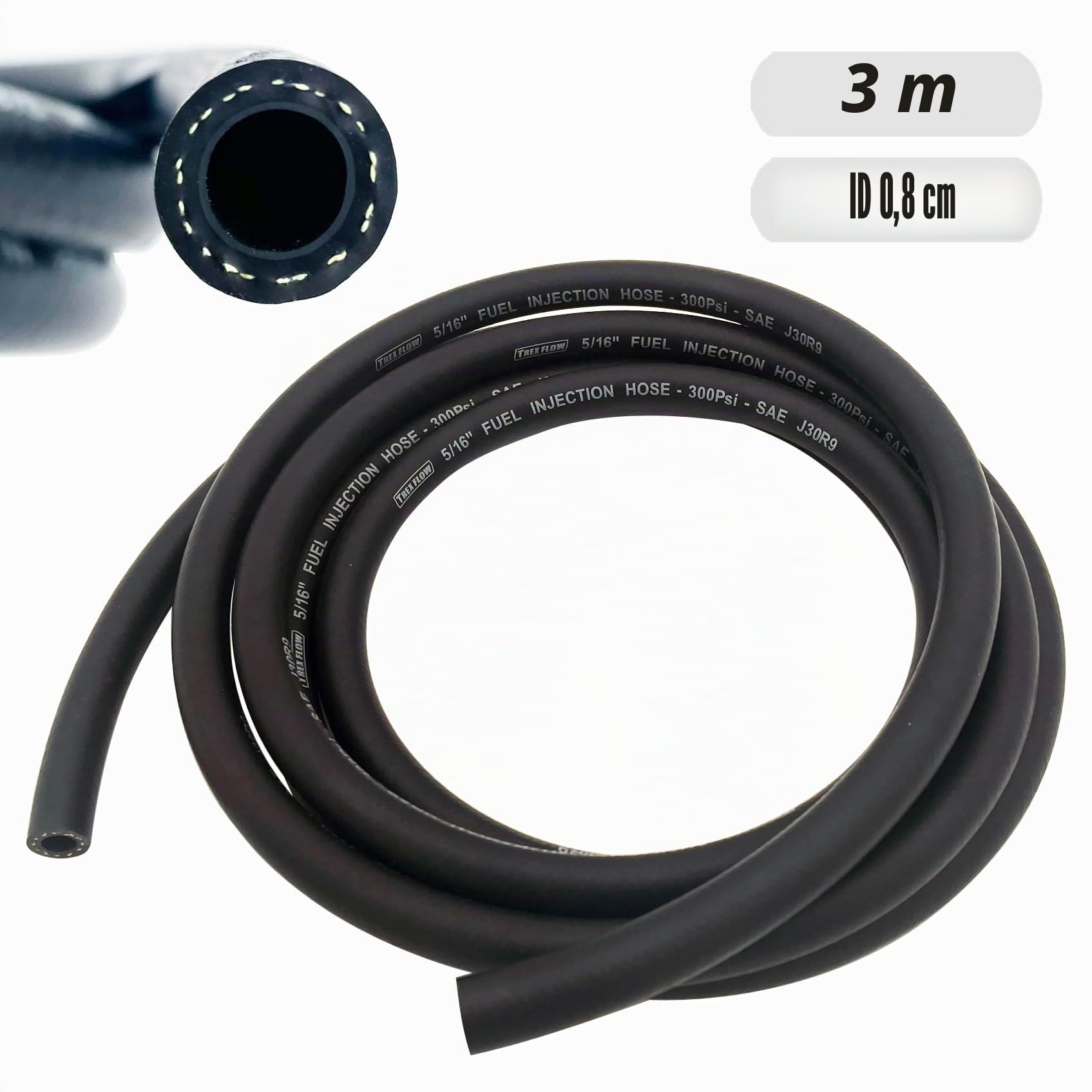 Tubo del carburante SAE 30R9 da 5/16" e 10 piedi di lunghezza. Tubo del carburante con chiusura a pressione ad alta pressione SAEJ30R9 300 PSI (10 piedi, 5/16" di diametro interno)