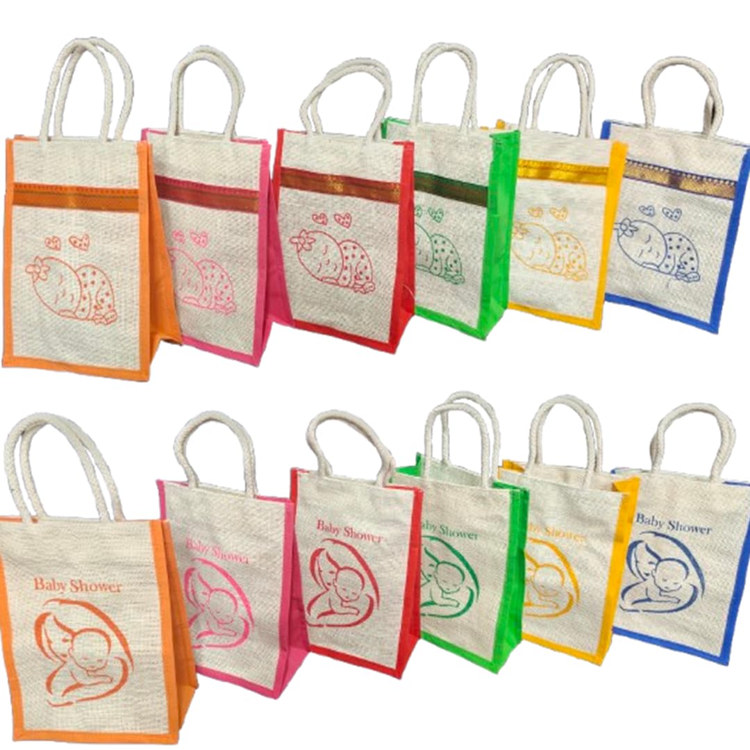 Maru Eco-Friendly small Jute Bags for Baby Shower Return Gifts | Stylish & Sustainable Gift Bags (8x10x4.5 inches), Side cloth Non Woven Fabric (PACK OF 12 PCS)-image-3