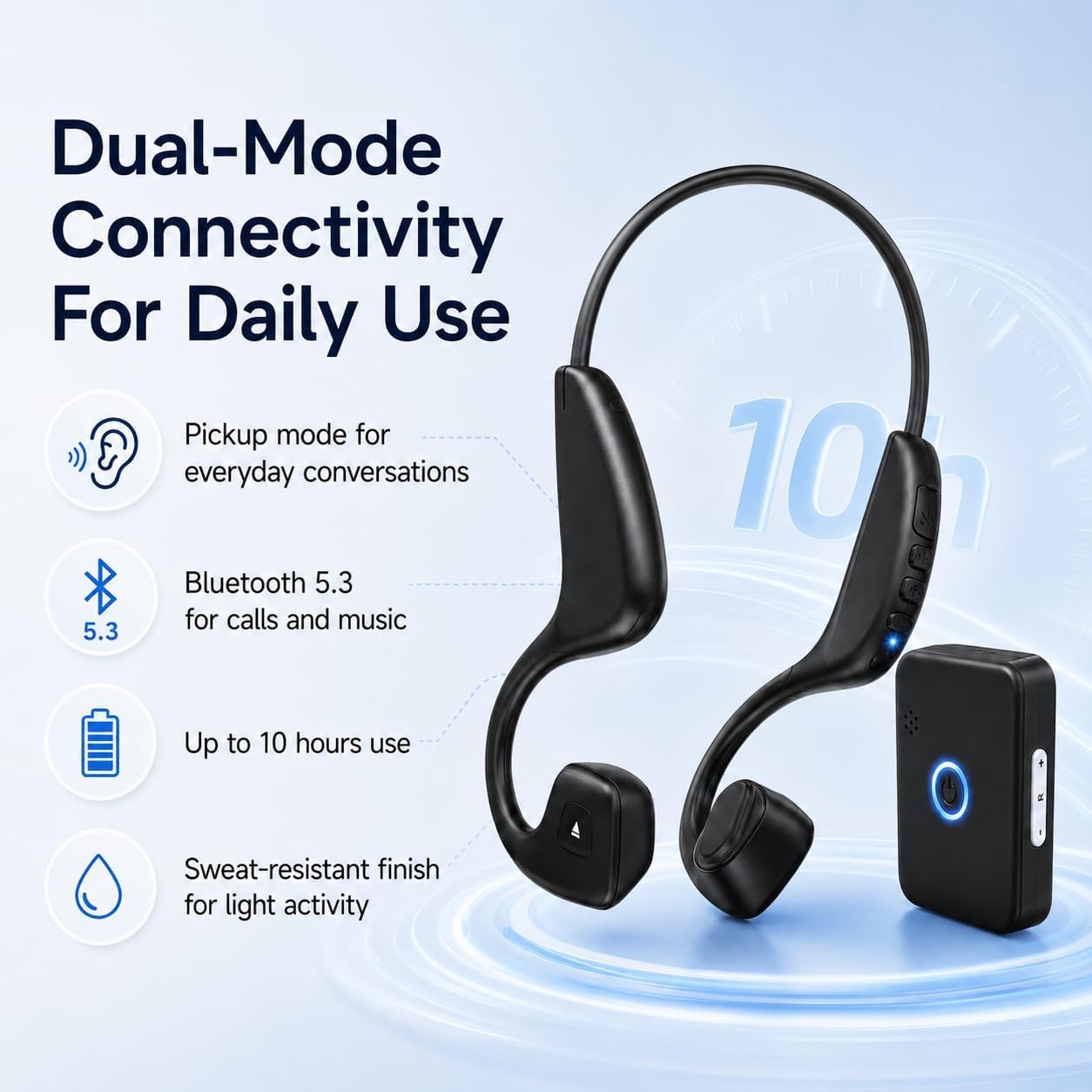 Auricolari Amplificatori audio a conduzione ossea Auricolari Design Bluetooth 22g Amplificazione del suono personale 10 ore di durata della batteria