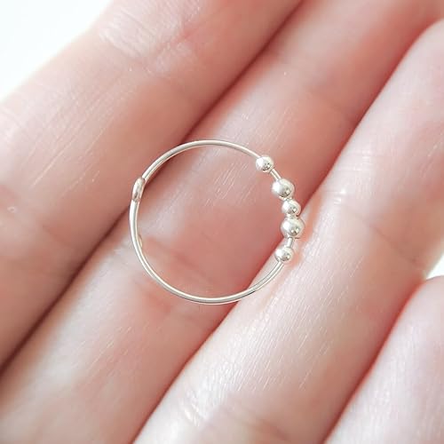 Miniatura 4 de MoonliDesigns Anti Stress Anxiety Ring Sterling Silver Stress Relief Fidget Worry Ring Adjustable Metal Beads Spinner Ring (12)