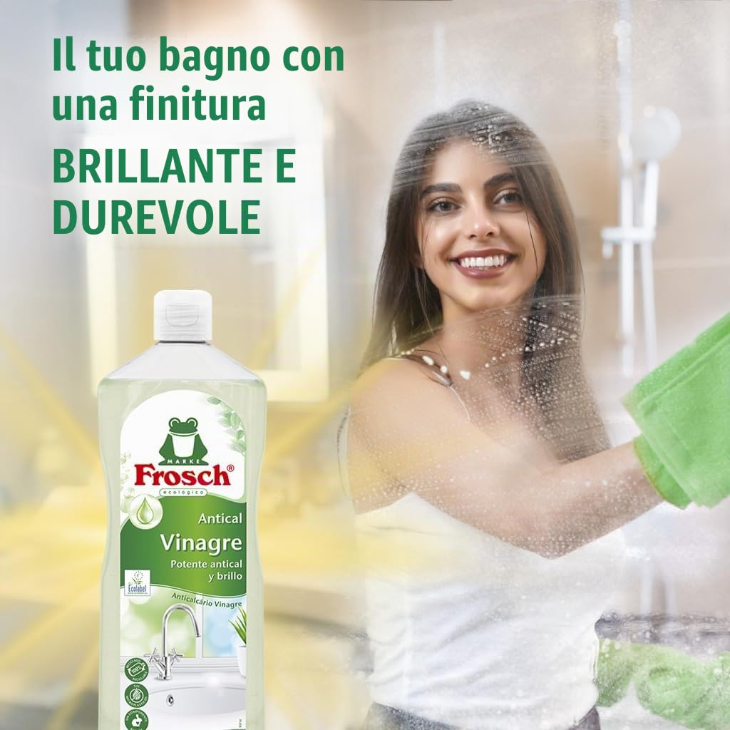 Frosch - Detergente anticalcare per aceto, rimuove le macchie di calcare da bagno e cucina, efficacia disincrostante - Confezione da 10 pezzi x 1 l